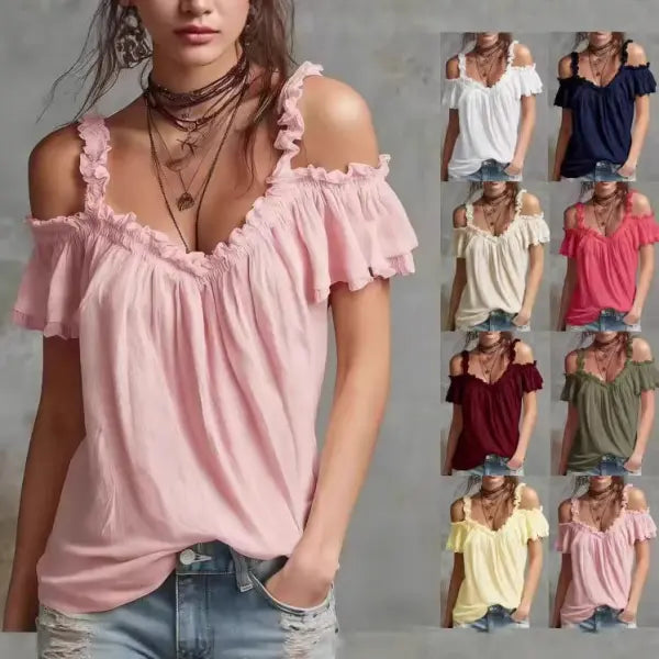 Summer Off-Shoulder Blouse Ruffled Plus Sizes Y2K Sweet Fashion Top - None