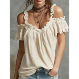 Summer Off-Shoulder Blouse Ruffled Plus Sizes Y2K Sweet Fashion Top - Khaki / L - None