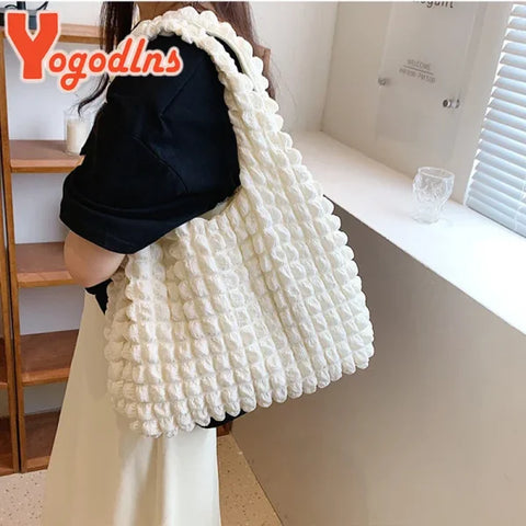 Summer Pleated Cloud Shoulder Bag – Candy Color Tote for Women