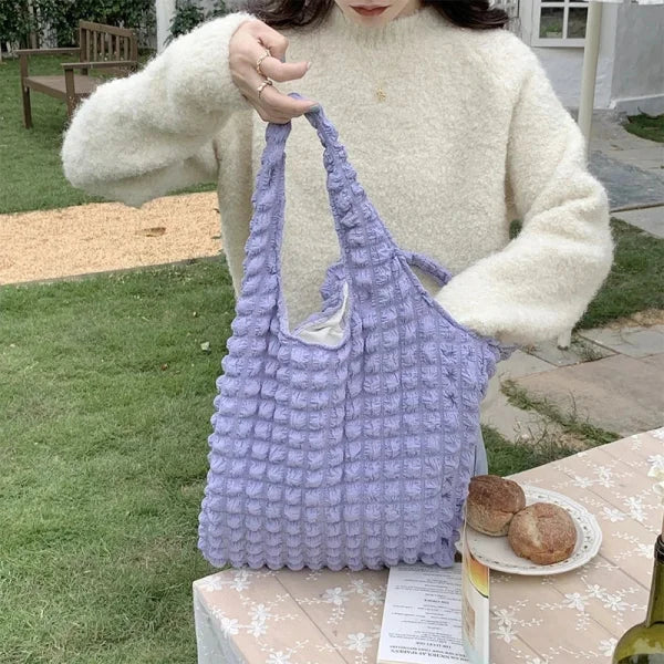 Summer Pleated Cloud Shoulder Bag – Candy Color Tote for Women
