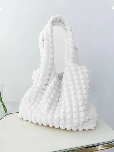 Summer Pleated Cloud Shoulder Bag – Candy Color Tote for Women - purewhite / 44x11x32cm