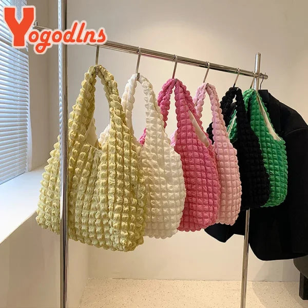 Summer Pleated Cloud Shoulder Bag – Candy Color Tote for Women
