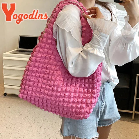 Summer Pleated Cloud Shoulder Bag – Candy Color Tote for Women