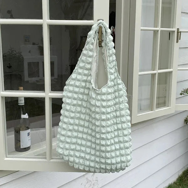 Summer Pleated Cloud Shoulder Bag – Candy Color Tote for Women - lightgreen / 44x11x32cm