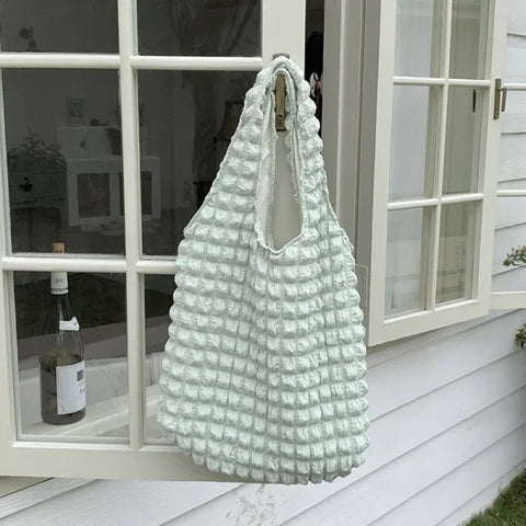 Summer Pleated Cloud Shoulder Bag – Candy Color Tote for Women - lightgreen / 44x11x32cm
