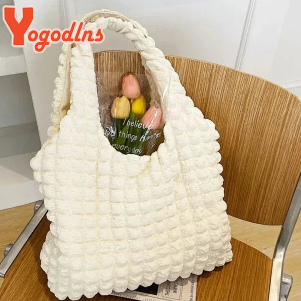Summer Pleated Cloud Shoulder Bag – Candy Color Tote for Women