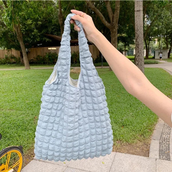 Summer Pleated Cloud Shoulder Bag – Candy Color Tote for Women - blue / 44x11x32cm