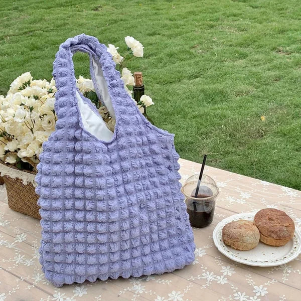 Summer Pleated Cloud Shoulder Bag – Candy Color Tote for Women - taro / 44x11x32cm
