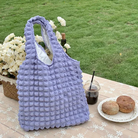 Summer Pleated Cloud Shoulder Bag – Candy Color Tote for Women - taro / 44x11x32cm