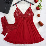 Women’s Sexy Lace Nightdress - See-Through V-Neck Summer Lingerie - Slim Fit Full Slip Sleepwear