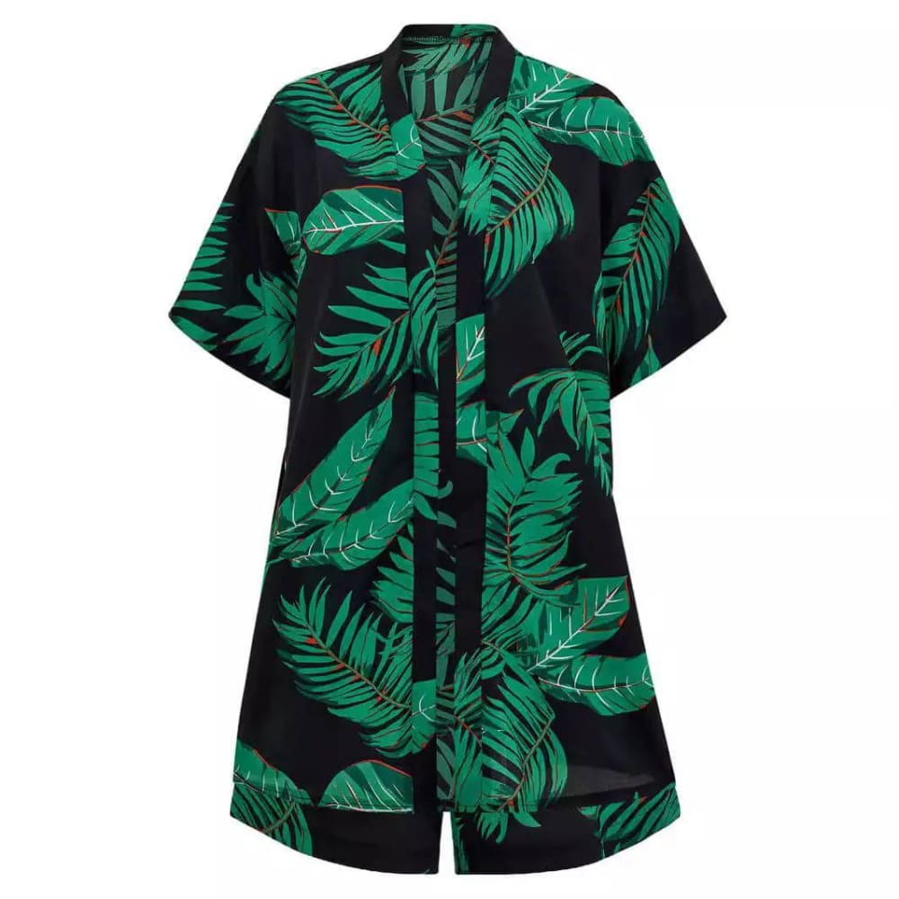 Summer Shirt – Casual Holiday 2-Piece Suit with Leaves Print