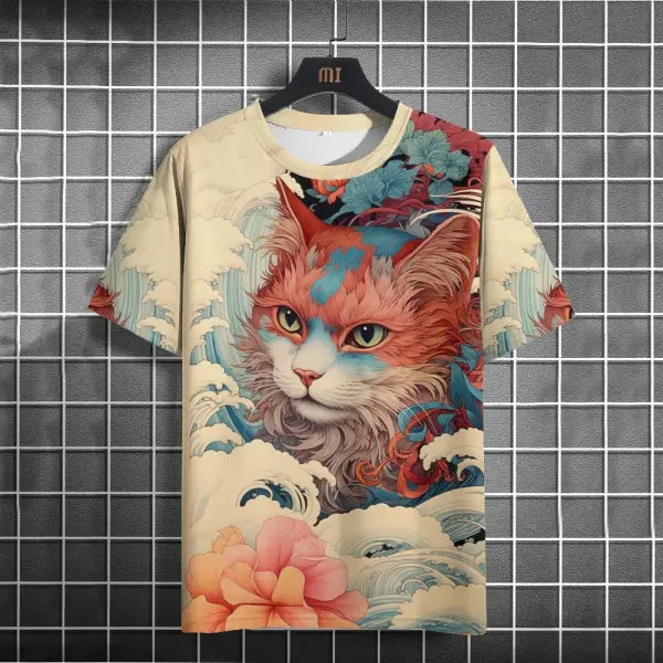 Men’s Harajuku Animal Print T-Shirt - Summer Oversized Streetwear Fashion Graphic Tee - C01-QY10412031 / L