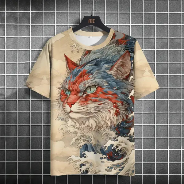 Men’s Harajuku Animal Print T-Shirt - Summer Oversized Streetwear Fashion Graphic Tee - C01-QY10412029 / L