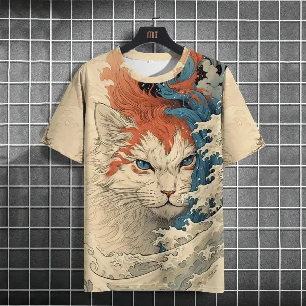 Men’s Harajuku Animal Print T-Shirt - Summer Oversized Streetwear Fashion Graphic Tee - C01-QY10412028 / L