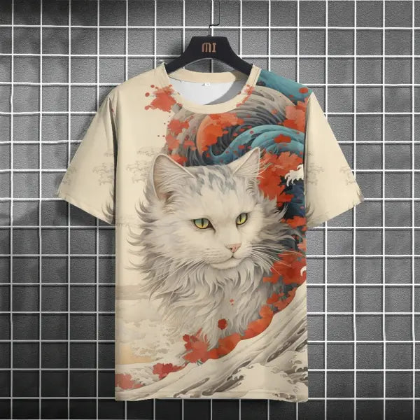 Men’s Harajuku Animal Print T-Shirt - Summer Oversized Streetwear Fashion Graphic Tee - C01-QY10412030 / L