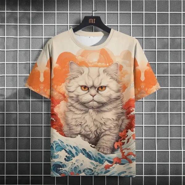 Men’s Harajuku Animal Print T-Shirt - Summer Oversized Streetwear Fashion Graphic Tee - C01-QY10412027 / L