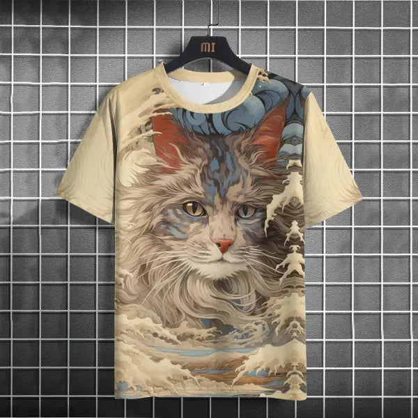 Men’s Harajuku Animal Print T-Shirt - Summer Oversized Streetwear Fashion Graphic Tee - C01-QY10412032 / L