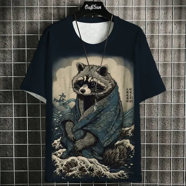 Men’s Harajuku Animal Print T-Shirt - Summer Oversized Streetwear Fashion Graphic Tee - C01-MY10194 / L