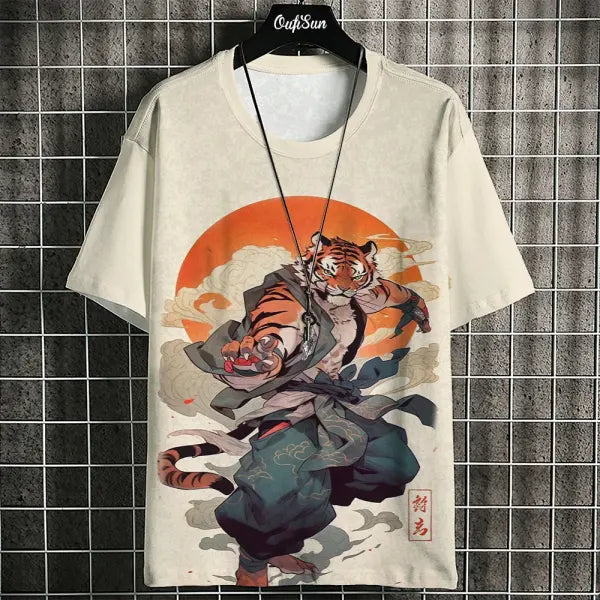 Men’s Harajuku Animal Print T-Shirt - Summer Oversized Streetwear Fashion Graphic Tee - C01-MY10200 / L