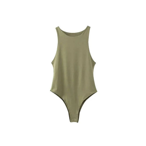 Summer Solid Sexy Bodycon Bodysuits: 4 Colors Slim Fit Casual Chic Lady Club Playsuits - ArmyGreen / S