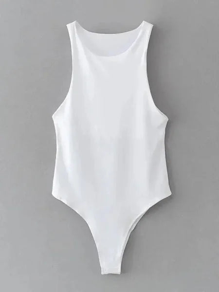 Summer Solid Sexy Bodycon Bodysuits: 4 Colors Slim Fit Casual Chic Lady Club Playsuits - WHITE / S