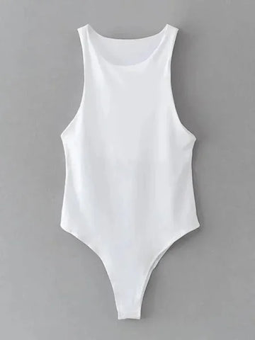 Summer Solid Sexy Bodycon Bodysuits: 4 Colors Slim Fit Casual Chic Lady Club Playsuits - WHITE / S