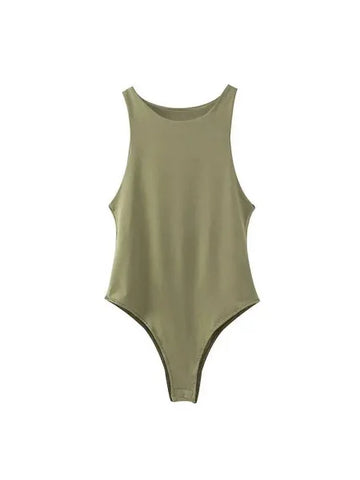 Summer Solid Sexy Bodycon Bodysuits: 4 Colors Slim Fit Casual Chic Lady Club Playsuits - ArmyGreen / S