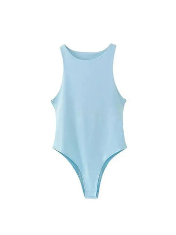 Summer Solid Sexy Bodycon Bodysuits: 4 Colors Slim Fit Casual Chic Lady Club Playsuits - Skyblue / M