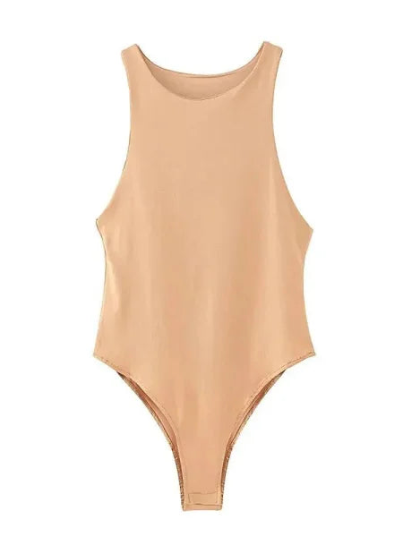 Summer Solid Sexy Bodycon Bodysuits: 4 Colors Slim Fit Casual Chic Lady Club Playsuits - Khaki / M