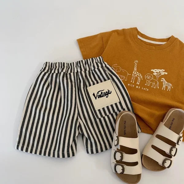 Summer Striped Cotton Shorts for Boys – Toddler Loose Short Pants & Kids Casual Clothes