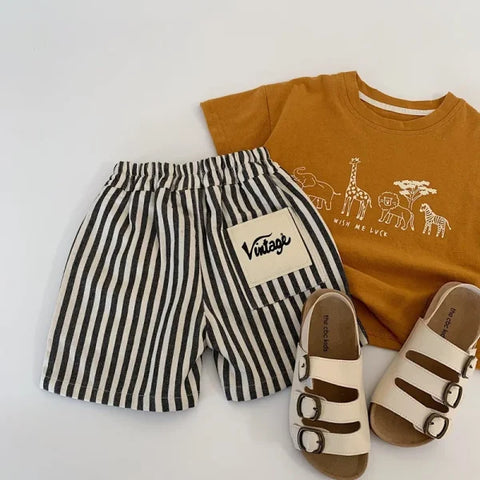 Summer Striped Cotton Shorts for Boys – Toddler Loose Short Pants & Kids Casual Clothes