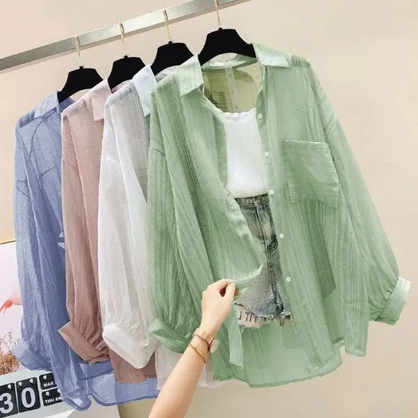 Summer Sunscreen Shirt - Elegant Perspective Chiffon Blouse & See-Through Korean Harajuku Women’s Cardigan