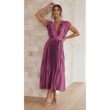 Summer V-neck Pleated Dress INS Fashion Casual Loose Zip Sleeveless Dresses For Women Clothing - None