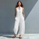 Summer V-Neck Sleeveless Jumpsuit Plus Sizes Casual Fashion Style - 2XL / White - Hair Remover