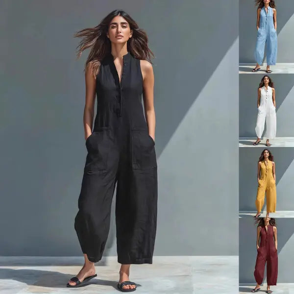 Summer V-Neck Sleeveless Jumpsuit Plus Sizes Casual Fashion Style - Hair Remover