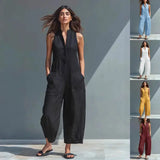 Summer V-Neck Sleeveless Jumpsuit Plus Sizes Casual Fashion Style - Hair Remover