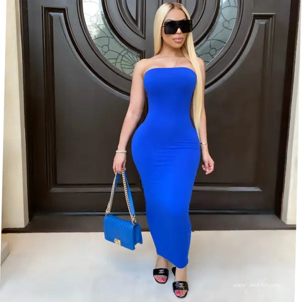 Summer Women’s Sexy Sleeveless Chest Wrapped Long Beach Dress - RoyalBlue / XL