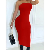 Summer Women’s Sexy Sleeveless Chest Wrapped Long Beach Dress