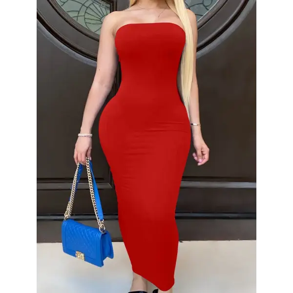 Summer Women’s Sexy Sleeveless Chest Wrapped Long Beach Dress - Red / XL