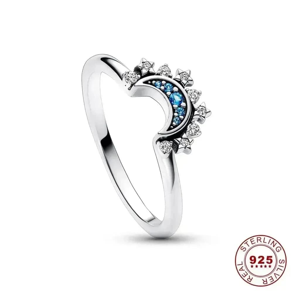 Sun and Moon Jewelry - Celestial Blue Ring in 925 Silver - 9 / moon