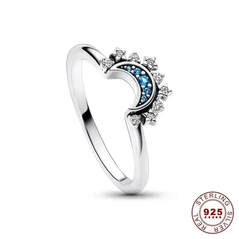 Sun and Moon Jewelry - Celestial Blue Ring in 925 Silver - 9 / moon