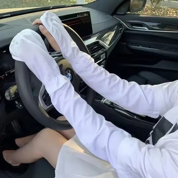 Sun Protection Cooling Arm Sleeves Loose Fit UV Driving and Cycling Wear - White