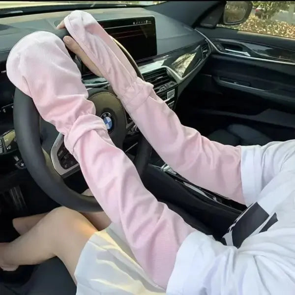 Sun Protection Cooling Arm Sleeves Loose Fit UV Driving and Cycling Wear - pink