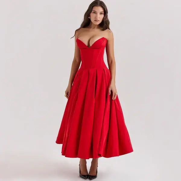 Suninheart Summer Elegant Woman Dress 2024 New Arrivals Wine Formal Occasion Corset Dress Long Party Dresses Female