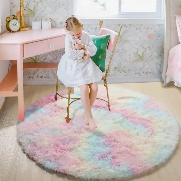 Soft Plush Round Rug for Unisex (Fluffy White Fabric) Home Decor - pink / 80x80cm
