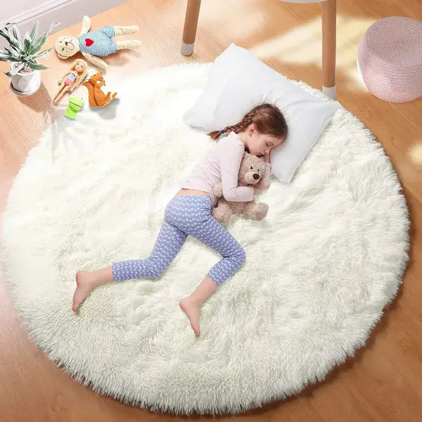 Soft Plush Round Rug for Unisex (Fluffy White Fabric) Home Decor - white / 80x80cm