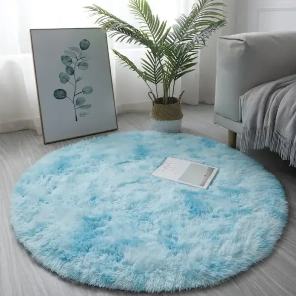 Soft Plush Round Rug for Unisex (Fluffy White Fabric) Home Decor - blue / 100x100cm