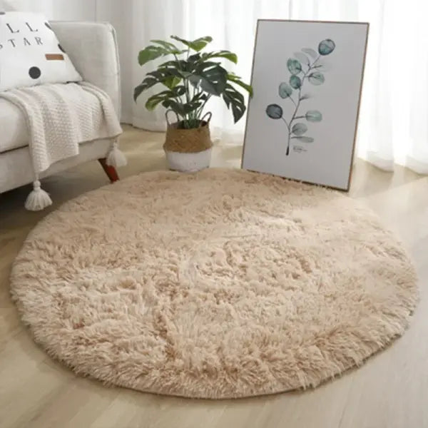 Soft Plush Round Rug for Unisex (Fluffy White Fabric) Home Decor - khaki / 80x80cm