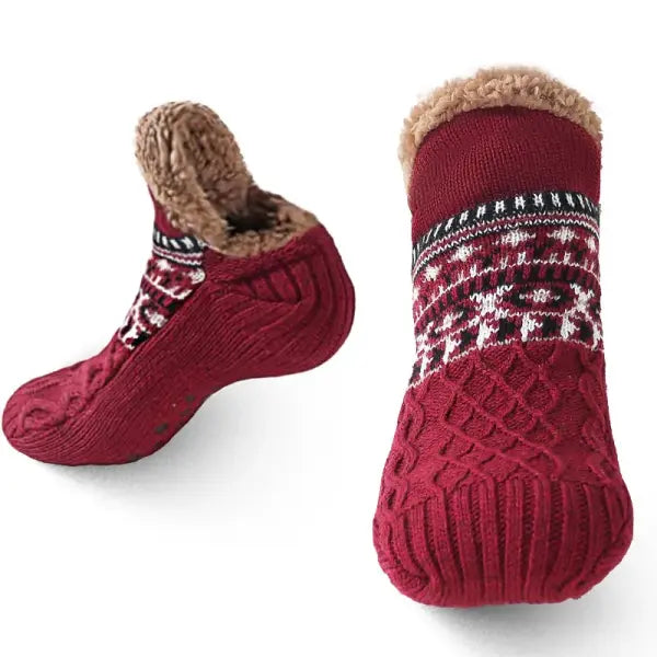 Unisex Winter Floor Socks – Super Warm Non-Slip Velvet Snow Slippers for Cozy Home Wear - Wine Red / 43-45(28cm)