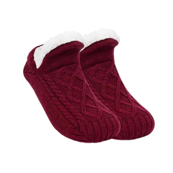 Unisex Winter Floor Socks – Super Warm Non-Slip Velvet Snow Slippers for Cozy Home Wear - Solid Wine Red / 43-45(28cm)
